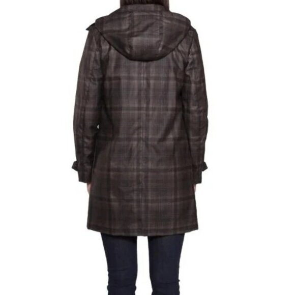 FELLER Seattle Raincoat Brown Plaid Hooded Jacket Women’s L – Rare Print - Picture 4 of 11